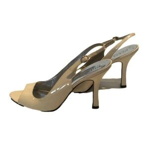 New Guess cream patent leather peep toe sling back 4 1/2” high heel shoe…